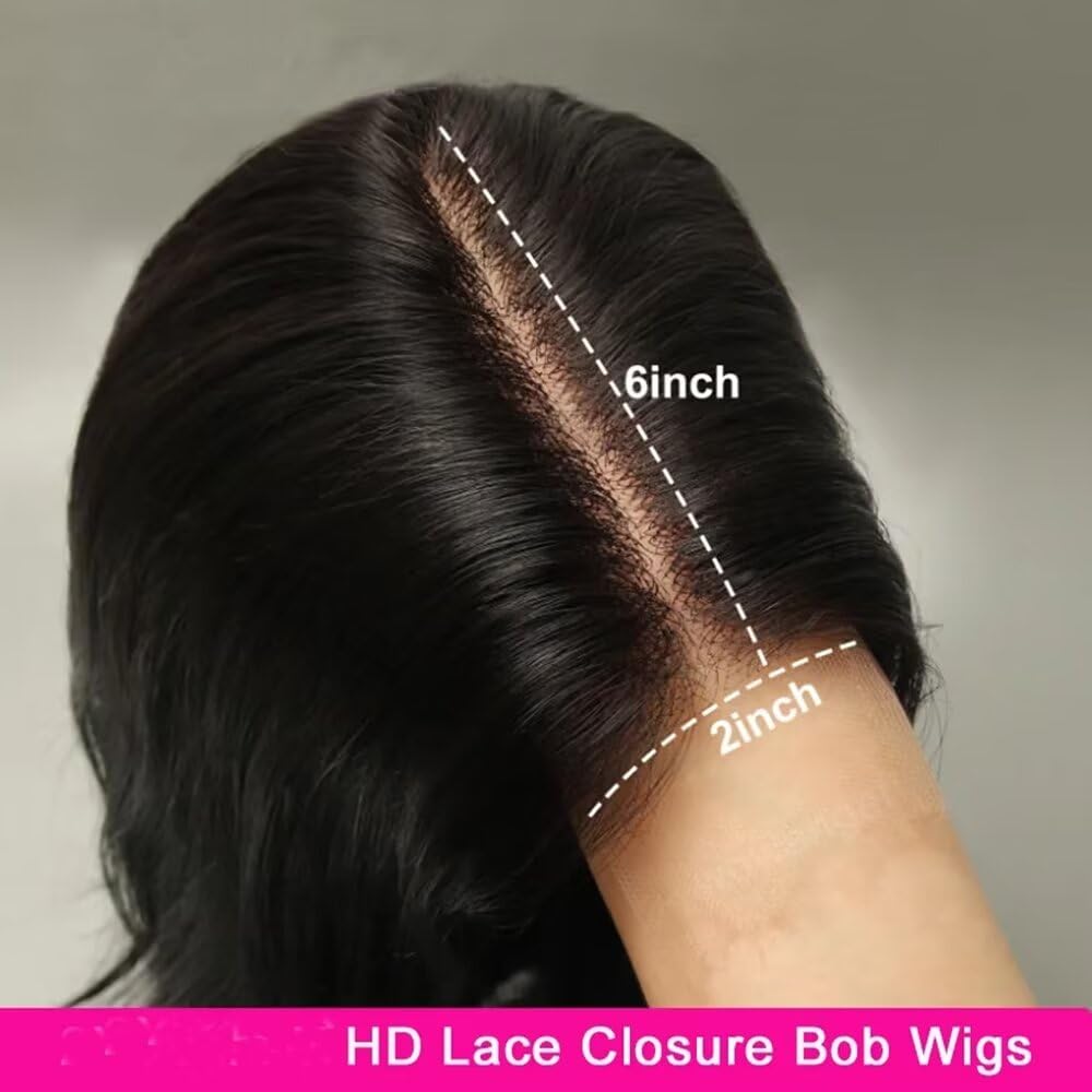 CCLG 2x6 HD Lace Short Straight Bob Wig — 100% Human Hair, Natural Hairline & Easy Install Ready to Go Middle Parted Glueless Bob Wig Natural Black