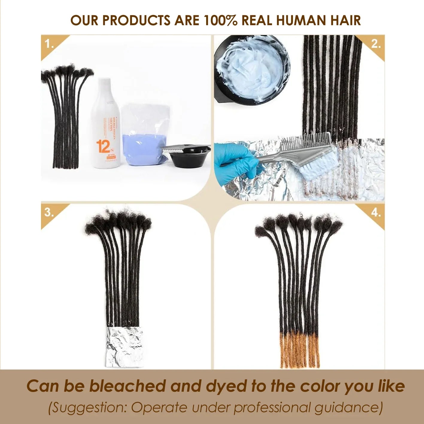 CCLG 8inch Full color  Hair Dreadlocks Extensions 100% human hair Handmade Locs For Men and Women 0.4cm-0.8cm Thickness