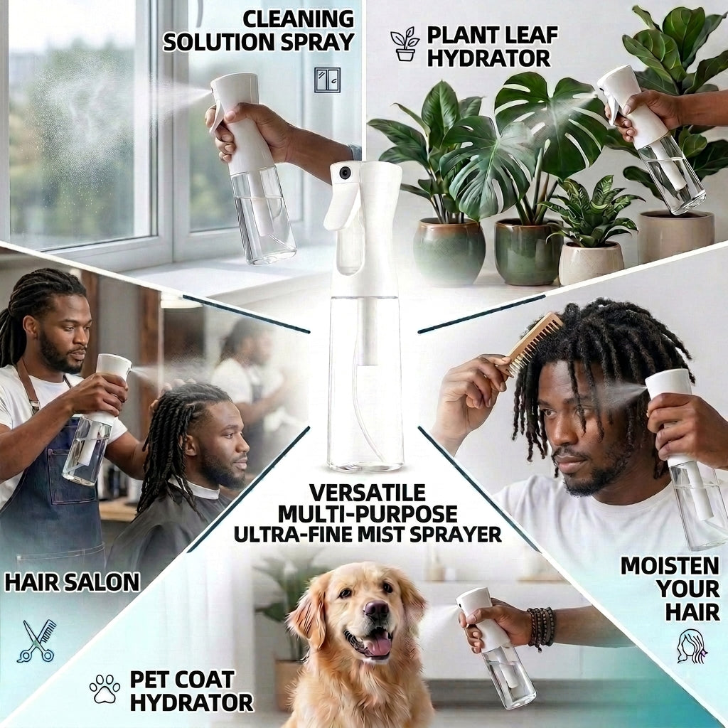 10oz Continuous Ultra-Fine Mist Spray Bottle - Salon Grade Hair Mister, Plant & Cleaning Sprayer (300ml)
