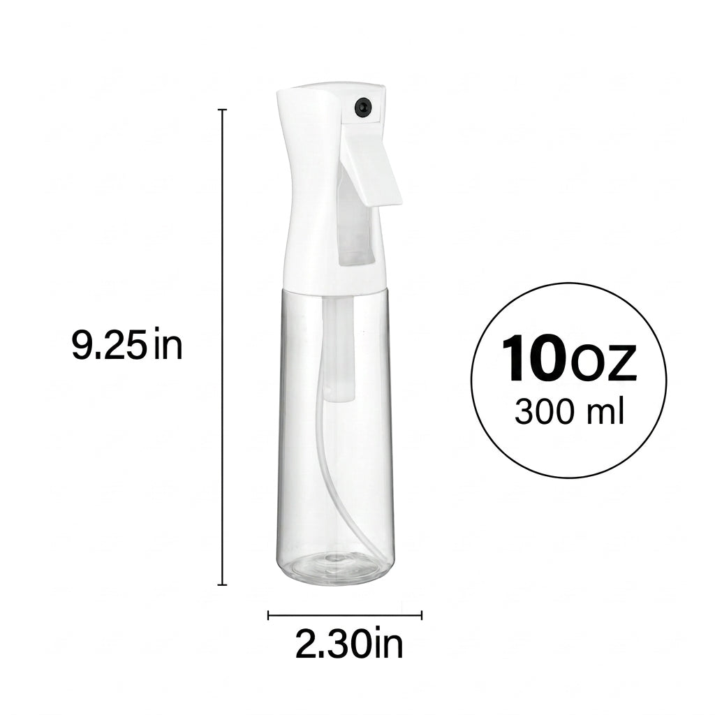 10oz Continuous Ultra-Fine Mist Spray Bottle - Salon Grade Hair Mister, Plant & Cleaning Sprayer (300ml)