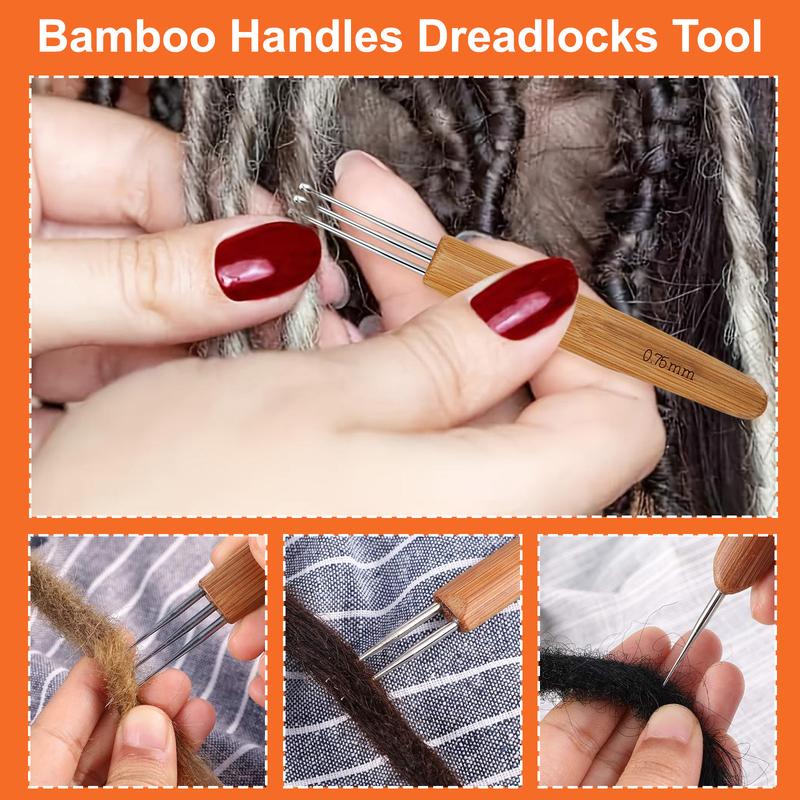 CCLG Quick-Install Crochet & Dreadlock Tools 12-Piece Dreadlock Tool Kit — Bamboo-Handle Crochet Needles, Latch Hooks, Interlocking Tool & Storage Bag for Locs/Protective Styles