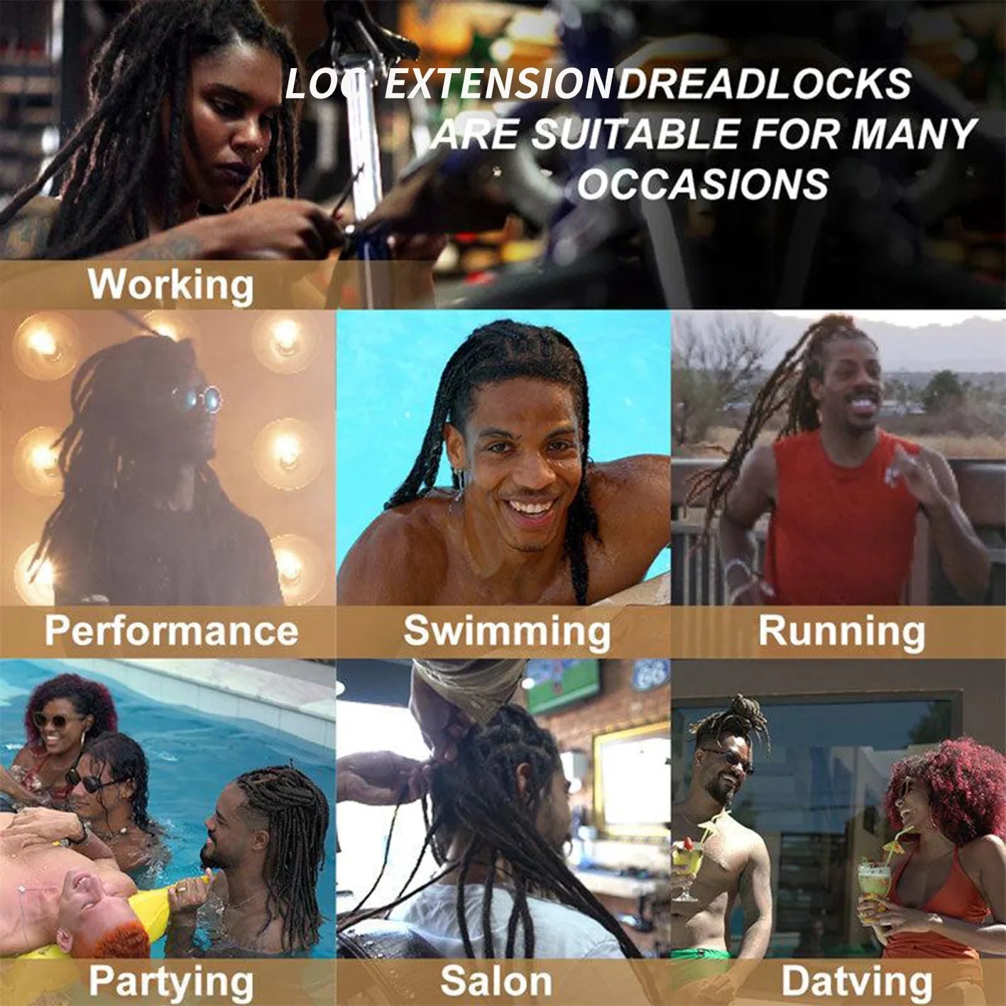CCLG 8inch Full color  Hair Dreadlocks Extensions 100% human hair Handmade Locs For Men and Women 0.4cm-0.8cm Thickness