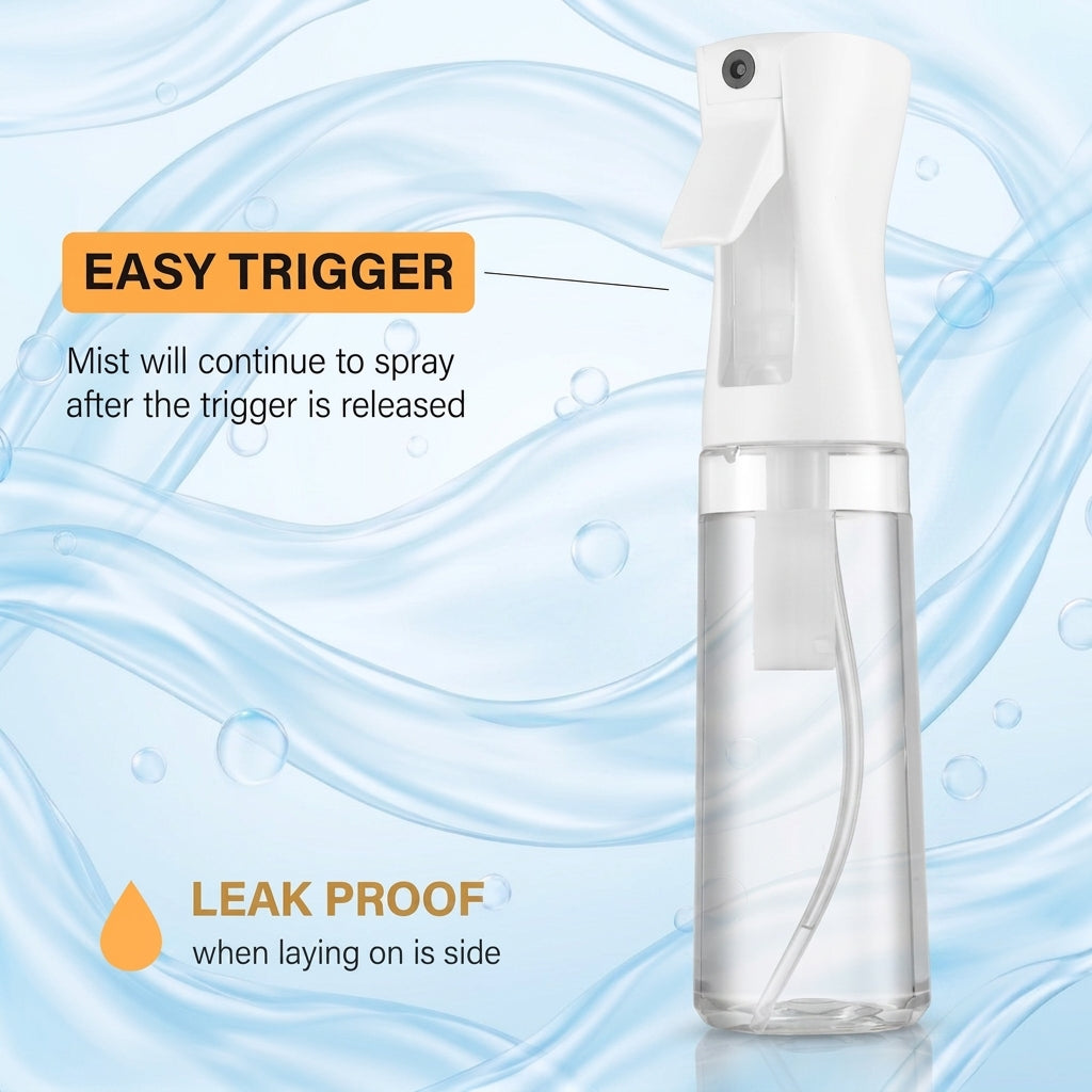 10oz Continuous Ultra-Fine Mist Spray Bottle - Salon Grade Hair Mister, Plant & Cleaning Sprayer (300ml)