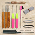 CCLG Quick-Install Crochet & Dreadlock Tools 12-Piece Dreadlock Tool Kit — Bamboo-Handle Crochet Needles, Latch Hooks, Interlocking Tool & Storage Bag for Locs/Protective Styles