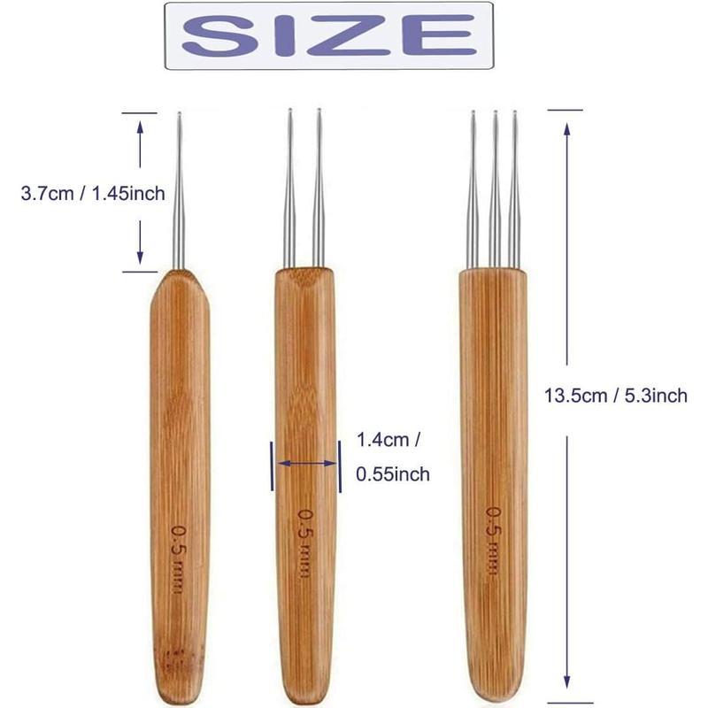 CCLG Quick-Install Crochet & Dreadlock Tools 12-Piece Dreadlock Tool Kit — Bamboo-Handle Crochet Needles, Latch Hooks, Interlocking Tool & Storage Bag for Locs/Protective Styles